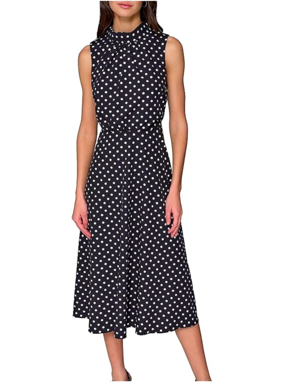 Karl Lagerfeld Paris Polka Dot Midi Dress Women's 8 Black/Soft White Sleeveless